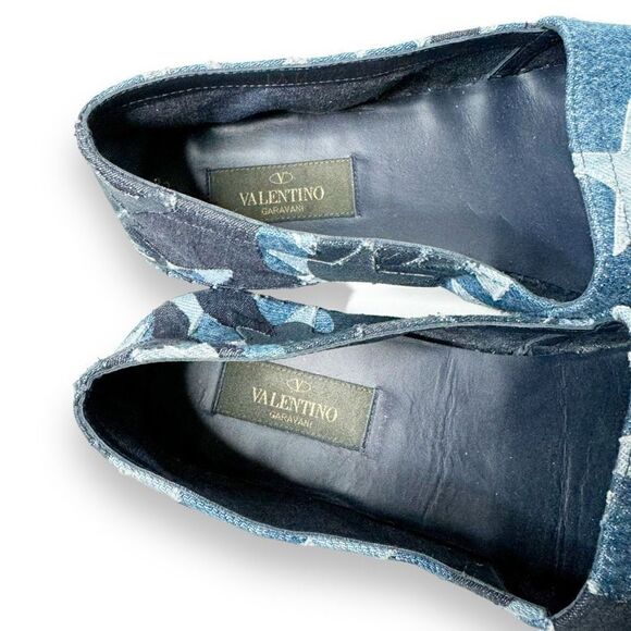 Valentino Blue Denim Stars Camo Canvas Espadrille Flat Sandals Women’s Size 40/9 - Picture 8 of 11